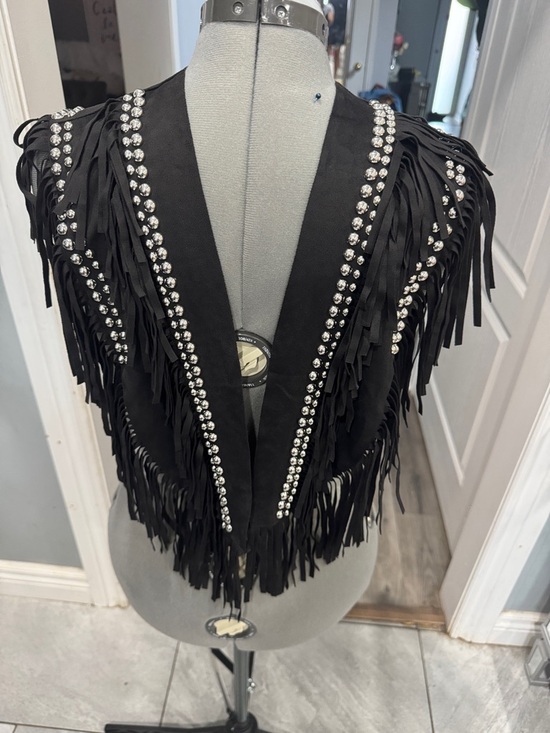 Other - Women's Studded Suede Vest 70s Hippie - Sleeveless Open Front Tassel Vest Collar